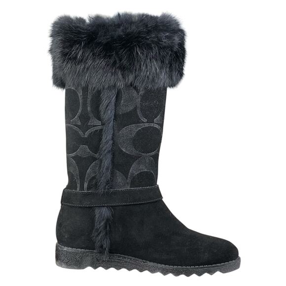 Coach Women’s Deeann Black Suede Shearling Trim Boots Size US 6.5 - Picture 4 of 12